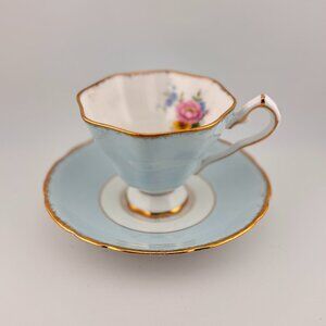 Royal Stafford Bone China Teacup & Saucer Rare Robbins Egg Blue England